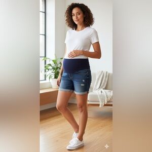 Spécial A Los Angeles Maternity 
Jeans Short Distressed Lace inset Blue Size L